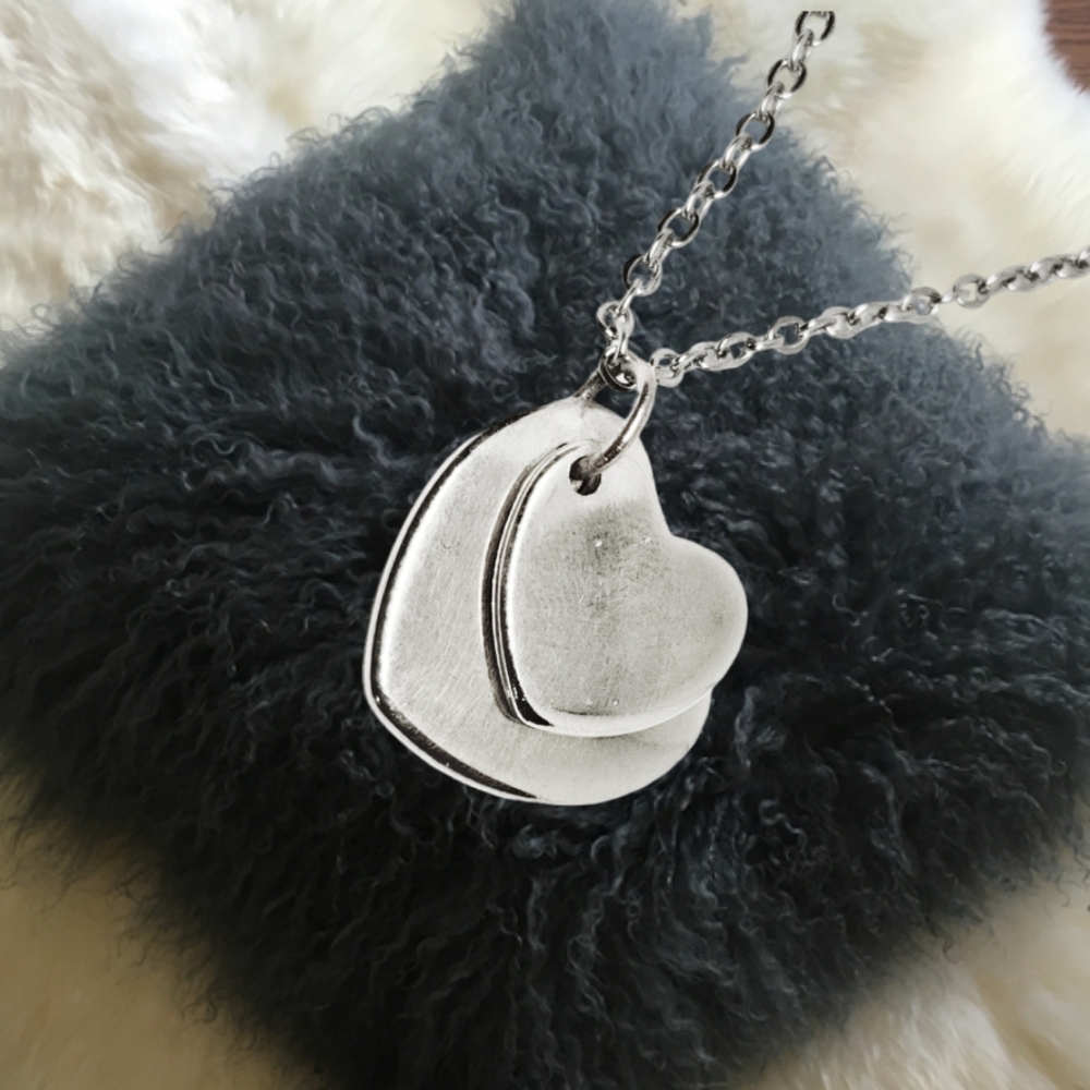 Sterling Silver Hearts Pendant with Stainless Steel Necklace - Picture 3 of 5